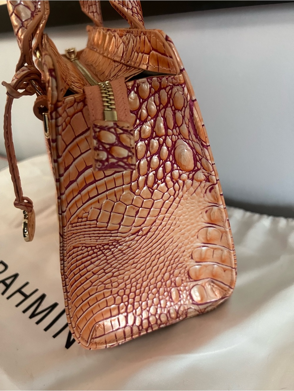 Brahmin Rose Gold Croc-Embossed Satchel - Picture 8 of 11